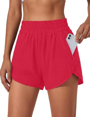 BMJL Women's Running Workout Shorts High Waisted Shorts Pocket Sporty Elastic Gym Shorts Quick Dry Athletic Shorts Pants(M,Rose Red) in Saudi Arabia