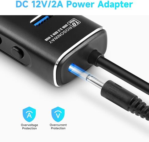 موزع USB مدعوم، Rosonway 7 منافذ USB 3.1/3.2 Gen 2 Hub 10 جيجابت في الثانية مع كابل بيانات USB-A/USB-C بطول 3.3 قدم، ومفاتيح فردية ومحول طاقة 24 وات، محور USB C من الألومنيوم لأجهزة الكمبيوتر المحمول والكمبيوتر الشخصي، RSH-A107 in Kuwait
