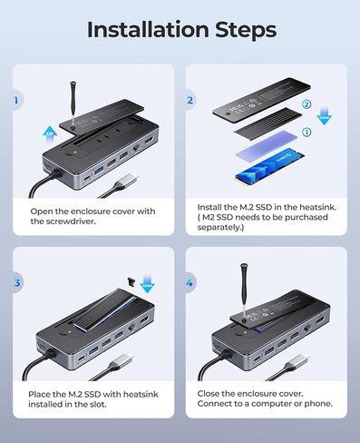 ORICO 8-in-1 USB C Docking Station with M.2 SSD Enclosure, USB-C Hub Fits M.2 NVMe/SATA SSD, 10Gbps, 4K@60Hz HDMI, 100W PD, Ethernet in Kuwait