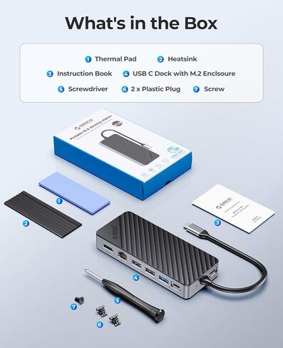 ORICO 8-in-1 USB C Docking Station with M.2 SSD Enclosure, USB-C Hub Fits M.2 NVMe/SATA SSD, 10Gbps, 4K@60Hz HDMI, 100W PD, Ethernet in Kuwait
