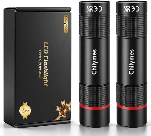 مصابيح يدوية قابلة لإعادة الشحن، 2 حزمة، مصباح يدوي LED قابل لإعادة الشحن USB C، قابل للتكبير ومقاوم للماء 4 أوضاع للجيب EDC مصباح يدوي للتخييم والتنزه سيرًا على الأقدام والكلب والمشي في المنزل والطوارئ، هدايا أدوات للرجال والأب in Kuwait