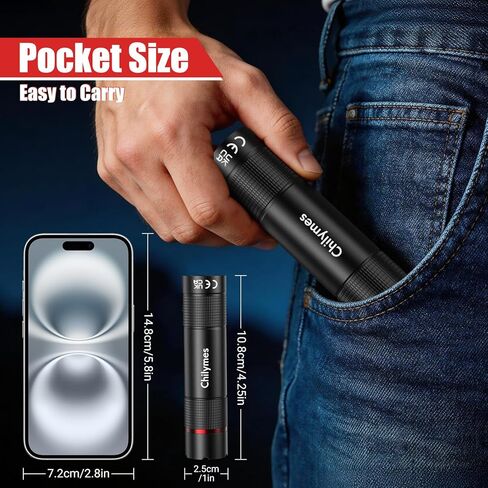 مصابيح يدوية قابلة لإعادة الشحن، 2 حزمة، مصباح يدوي LED قابل لإعادة الشحن USB C، قابل للتكبير ومقاوم للماء 4 أوضاع للجيب EDC مصباح يدوي للتخييم والتنزه سيرًا على الأقدام والكلب والمشي في المنزل والطوارئ، هدايا أدوات للرجال والأب in Kuwait