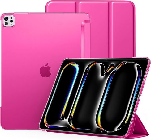 متوافق مع حافظة iPad Pro 13 بوصة M5 2025/ M4 2024، حافظة iPad Pro 13 مع غطاء خلفي صلب وشفاف، غطاء ذكي بحامل ثلاثي الطي، تنبيه/غفو تلقائي، وردي in Kuwait