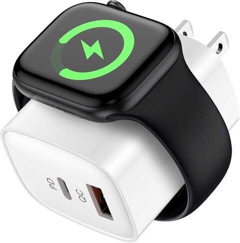 20 وات لوحدة شحن iPhone مع شاحن ساعة مدمج، 3 في 1 iWatch Series 11 10 9 8 7 6 5 مكعب شحن لاسلكي PD+ QC قابس جداري للشحن السريع لهاتف iPhone 17 Air 16 15 14 13 12 11 in Kuwait