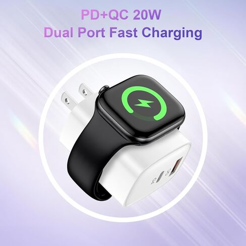 20 وات لوحدة شحن iPhone مع شاحن ساعة مدمج، 3 في 1 iWatch Series 11 10 9 8 7 6 5 مكعب شحن لاسلكي PD+ QC قابس جداري للشحن السريع لهاتف iPhone 17 Air 16 15 14 13 12 11 in Kuwait