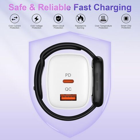 20 وات لوحدة شحن iPhone مع شاحن ساعة مدمج، 3 في 1 iWatch Series 11 10 9 8 7 6 5 مكعب شحن لاسلكي PD+ QC قابس جداري للشحن السريع لهاتف iPhone 17 Air 16 15 14 13 12 11 in Kuwait