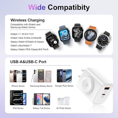 20 وات لوحدة شحن iPhone مع شاحن ساعة مدمج، 3 في 1 iWatch Series 11 10 9 8 7 6 5 مكعب شحن لاسلكي PD+ QC قابس جداري للشحن السريع لهاتف iPhone 17 Air 16 15 14 13 12 11 in Kuwait