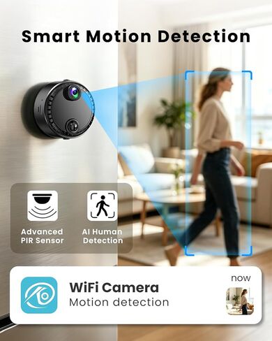 VIDCASTIVE 4K Mini Hidden Camera 2.4G/5G WiFi Wireless Indoor Security Camera for Home/Pet/Travel, AI Human Detection, Night Vision, Long Battery Life, SD & Cloud Storage in Kuwait