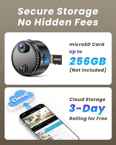 VIDCASTIVE 4K Mini Hidden Camera 2.4G/5G WiFi Wireless Indoor Security Camera for Home/Pet/Travel, AI Human Detection, Night Vision, Long Battery Life, SD & Cloud Storage in Kuwait