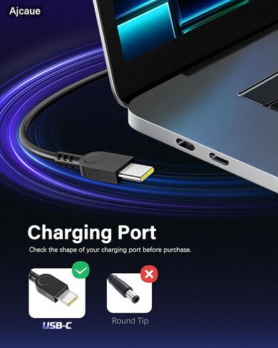 شاحن USB C بقدرة 65 وات متوافق مع لينوفو ثينك باد، ويوجا، وكروم بوك، وثينك بوك، وشاحن كمبيوتر محمول بقدرة 65 وات 45 وات، ومحول تيار متردد من النوع C in Kuwait