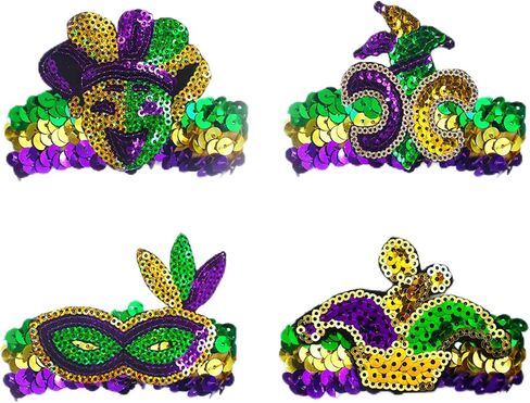 ABTOLS 4pcs Mardi Gras Bracelets for Women Girls, Glitter Fleur De Lis Mask Heart Sequin Charm Bracelets in Saudi Arabia