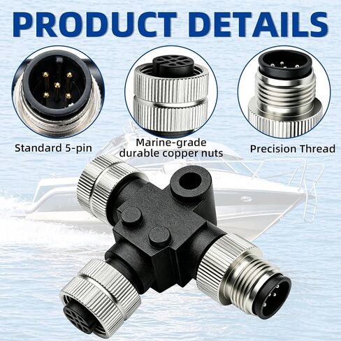 NMEA 2000 T-Connector (N2K) Features Marine-Grade Corrosion-Resistant Brass Nuts and Provide a Stable NMEA 2000 Network Environment, Compatible with Lowrance, Garmin, Simrad, B&G, and Navico Networks in Kuwait
