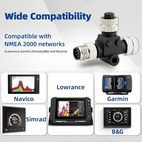 NMEA 2000 T-Connector (N2K) Features Marine-Grade Corrosion-Resistant Brass Nuts and Provide a Stable NMEA 2000 Network Environment, Compatible with Lowrance, Garmin, Simrad, B&G, and Navico Networks in Kuwait