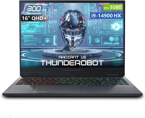 كمبيوتر محمول للألعاب Thunderobot Radiant 16 i9 5080 2.5K | 16 بوصة QHD+ | معدل تحديث يصل إلى 300 هرتز | Intel Core i9-14900HX | GeForce RTX 5080 | 64 جيجابايت DDR5 | 4 تيرابايت SSD | إضاءة خلفية RGB | Wi-Fi 6 | Win11 Home | أسود in Kuwait