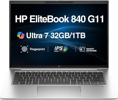 كمبيوتر محمول HP EliteBook 840 G11 Business بشاشة 14.0 بوصة IPS WUXGA (Intel Core Ultra 7 155U، 16GB DDR5، 512GB SSD، Intel Graphics، Backlit KB، بصمة الإصبع، 2 Thunderbolt 4، WiFi 6E، كاميرا ويب FHD، Win 11 Pro) in Kuwait