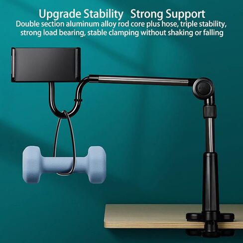 Tablet & Phone Clamp Holder with 360° Rotation, Sturdy Gooseneck Arm & Wide Compatibility for Desk Mount up to 11" Devices, Adjustable Aluminum Alloy Bracket in Kuwait