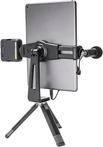 Universal Tablet Tripod Mount Holder Adjustable Phone Clamp 12-17cm with Dual Cold Shoe Mount - 360° Rotation for Video Recording and Photography Accessories in Kuwait
