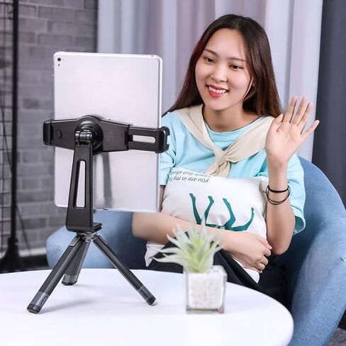 Universal Tablet Tripod Mount Holder Adjustable Phone Clamp 12-17cm with Dual Cold Shoe Mount - 360° Rotation for Video Recording and Photography Accessories in Kuwait