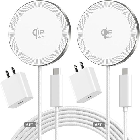 25W Magnetic Wireless Charger, 6FT Fast Charging Pad Qi2.2 Wireless Charge for iPhone 17 16 /AirPods3/2/Pro/for Galaxy S26 Ultra/Pixel 10 Series, Portable Charger for Desk& Travel(2Pack,Black) in Kuwait