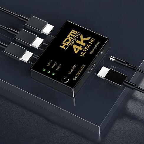 محول HDMI 4K 3 في 1 مع كابل 2.6FT، محور HDMI 3 منافذ يدعم 4K@60 هرتز 3D 1080P HDCP2.2 لأجهزة PS5 Xbox PC in Kuwait