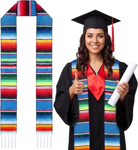 وشاح SATINIOR المكسيكي Serape وشاح التخرج الملون سرق لاتيني Serape وشاح للتخرج النساء والرجال، 84.6 × 5 بوصات in Kuwait