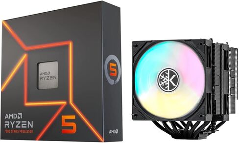 مجموعة مبرد هواء وحدة المعالجة المركزية MICRO CENTER - معالج وحدة المعالجة المركزية AMD Ryzen 5 7600X مع مبرد هواء KINGCOOL Iron Wind 120 مم ARGB CPU in Kuwait