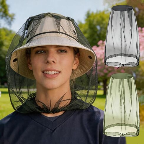 2 Pack Mosquito Head Net Hat, Fine Mesh Bug Face Net for Hat for Fishing Hunting Camping Outdoor (Black Green) in Kuwait