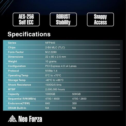 NFP445 500GB NVMe M.2 SSD، PCIe Gen4 x4 محرك أقراص الحالة الصلبة الداخلي لسطح المكتب والكمبيوتر المحمول، NVMe 1.4 in Kuwait