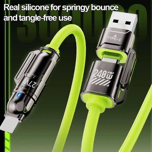 4 in 1 Charging Cable 240W Fast Charging, USB C Cable 4-in-1 USB Multi Commute Office Home Use for iPhone 17/16/15/14/13 Series/Pad/Android/Tablets and More, 4.9FT, Green in Kuwait