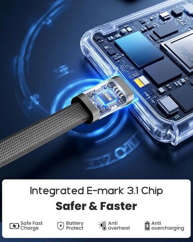 كابل USB C إلى USB C بقدرة 240 واط مع حامل هاتف مدمج، شاحن هاتف جانبي بطول 4.9 قدم، كابل USB C بزاوية يمنى 90 درجة على شكل حرف T، كابل شاحن حامل غير مرئي 2 في 1 مع حامل لهاتف iPhone MacBook iPad in Kuwait