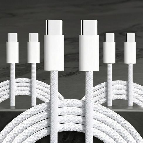 كابل USB C، 3 حزم 10أقدام 60 وات شحن سريع كابل USB C إلى USB C، كابل شاحن متين من النوع C للهاتف 17/16/15/iPad MacBook CarPlay والمزيد - أبيض in Kuwait