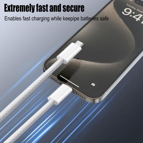 كابل USB C، 3 حزم 10أقدام 60 وات شحن سريع كابل USB C إلى USB C، كابل شاحن متين من النوع C للهاتف 17/16/15/iPad MacBook CarPlay والمزيد - أبيض in Kuwait