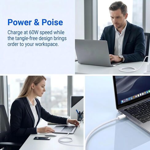 كابل USB C، 3 حزم 10أقدام 60 وات شحن سريع كابل USB C إلى USB C، كابل شاحن متين من النوع C للهاتف 17/16/15/iPad MacBook CarPlay والمزيد - أبيض in Kuwait