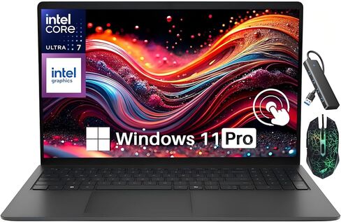 Dell 15 Touchscreen Laptop, Intel Ultra 7 255U (24 TOPS), 15.6" FHD WVA 220 nits, 32 GB DDR5 RAM 1 TB SSD, Intel Graphics, Wi-Fi6, 30 FPS RGB Webcam, Backlit KB, AI Copilot key, Black - Windows 11 Pro in Kuwait