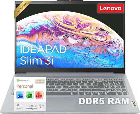 Lenovo IdeaPad Slim 3i • كمبيوتر محمول FHD مقاس 15.6 بوصة مزود بتقنية Microsoft 365 • معالج Intel 4 Core • محرك أقراص SSD سعة 128 جيجابايت • DDR5RAM • مصراع الخصوصية • Dolby Audio • Win 11 in Kuwait