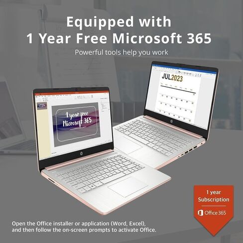 HP 2024 Premium 14 بوصة Micro-Edge كمبيوتر محمول محمول للأعمال الطلابية، Intel Quad-Core N4120، ذاكرة الوصول العشوائي 16 جيجابايت، 384 جيجابايت (128 جيجابايت eMMC + بطاقة 256 جيجابايت)، WiFi، Windows 11S + 1 سنة Office 365، MarxsolAccessory Rose Gold in Kuwait