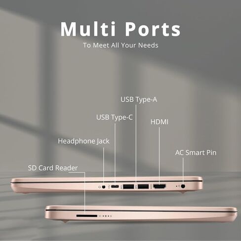HP 2024 Premium 14 بوصة Micro-Edge كمبيوتر محمول محمول للأعمال الطلابية، Intel Quad-Core N4120، ذاكرة الوصول العشوائي 16 جيجابايت، 384 جيجابايت (128 جيجابايت eMMC + بطاقة 256 جيجابايت)، WiFi، Windows 11S + 1 سنة Office 365، MarxsolAccessory Rose Gold in Kuwait