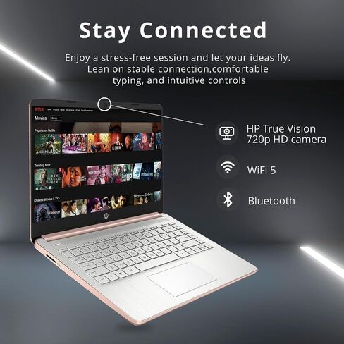 HP 2024 Premium 14 بوصة Micro-Edge كمبيوتر محمول محمول للأعمال الطلابية، Intel Quad-Core N4120، ذاكرة الوصول العشوائي 16 جيجابايت، 384 جيجابايت (128 جيجابايت eMMC + بطاقة 256 جيجابايت)، WiFi، Windows 11S + 1 سنة Office 365، MarxsolAccessory Rose Gold in Kuwait