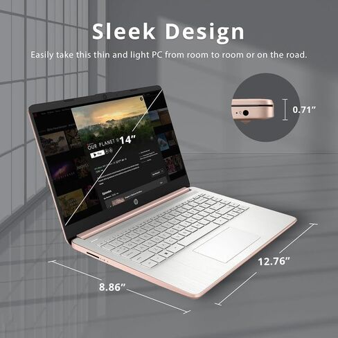 HP 2024 Premium 14 بوصة Micro-Edge كمبيوتر محمول محمول للأعمال الطلابية، Intel Quad-Core N4120، ذاكرة الوصول العشوائي 16 جيجابايت، 384 جيجابايت (128 جيجابايت eMMC + بطاقة 256 جيجابايت)، WiFi، Windows 11S + 1 سنة Office 365، MarxsolAccessory Rose Gold in Kuwait
