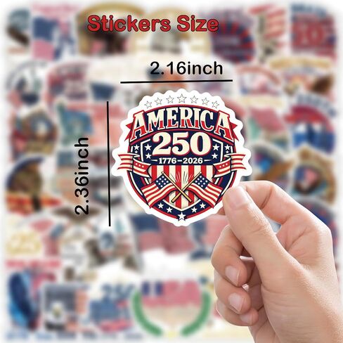 250th Independence Anniversary Stickers 50PCS Patriotic America 250 Waterproof Vinyl Decals, American Flag Stickers for Water Bottles, Laptops, Phone, 4th of July Decorations (Individual Stickers Set) in Kuwait