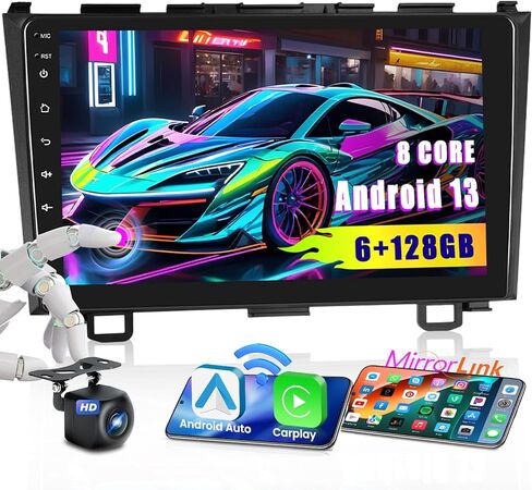 ستيريو سيارة Android 11 لسيارة Honda CRV 2007-2011 راديو مع Apple Carplay Android Auto، مستقبل صوت السيارة مع HiFi Bluetooth WiFi GPS FM + مدخل USB مزدوج وكاميرا احتياطية in Kuwait