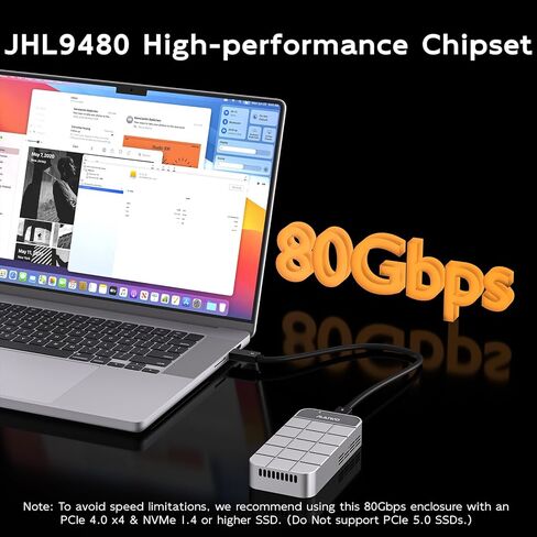MAIWO 80Gbps M.2 NVMe SSD Enclosure with Cooling Fan All-Aluminum Case, Compatible with Thunderbolt5/4/3 USB4 Port, Support M.2 PCIe NVMe M Key 2280MM SSD Up to 7039MB/s, 8TB Capacity in Kuwait