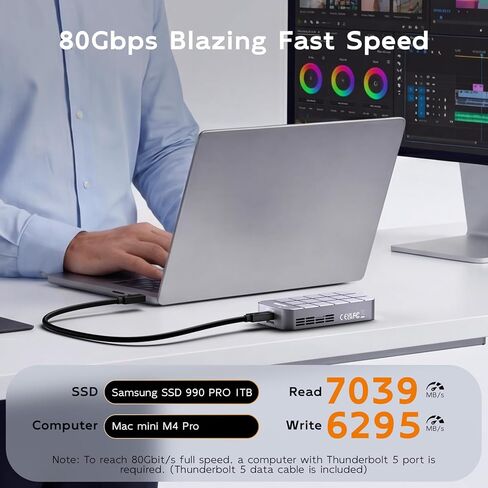 MAIWO 80Gbps M.2 NVMe SSD Enclosure with Cooling Fan All-Aluminum Case, Compatible with Thunderbolt5/4/3 USB4 Port, Support M.2 PCIe NVMe M Key 2280MM SSD Up to 7039MB/s, 8TB Capacity in Kuwait