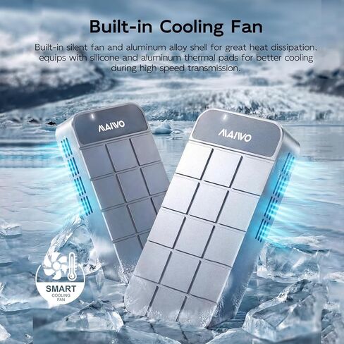 MAIWO 80Gbps M.2 NVMe SSD Enclosure with Cooling Fan All-Aluminum Case, Compatible with Thunderbolt5/4/3 USB4 Port, Support M.2 PCIe NVMe M Key 2280MM SSD Up to 7039MB/s, 8TB Capacity in Kuwait