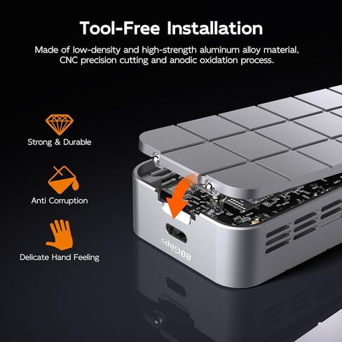 MAIWO 80Gbps M.2 NVMe SSD Enclosure with Cooling Fan All-Aluminum Case, Compatible with Thunderbolt5/4/3 USB4 Port, Support M.2 PCIe NVMe M Key 2280MM SSD Up to 7039MB/s, 8TB Capacity in Kuwait