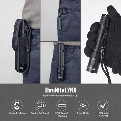 مصباح يدوي تكتيكي ThruNite Lynx SFT70 LED - 3100 لومن عالي، رمي طويل 417 مترًا، مفتاح ذيل مزدوج، مصباح يدوي USB-C قابل لإعادة الشحن، معدات احترافية مقاومة للماء IPX8 لإنفاذ القانون، الطوارئ المنزلية in Kuwait