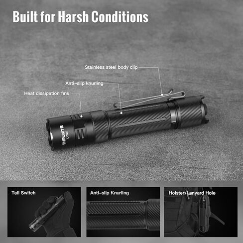 مصباح يدوي تكتيكي ThruNite Lynx SFT70 LED - 3100 لومن عالي، رمي طويل 417 مترًا، مفتاح ذيل مزدوج، مصباح يدوي USB-C قابل لإعادة الشحن، معدات احترافية مقاومة للماء IPX8 لإنفاذ القانون، الطوارئ المنزلية in Kuwait