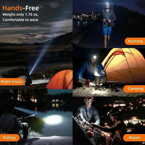 مصباح أمامي SuperFire قابل لإعادة الشحن، 1.76 أونصة مصباح أمامي LED خفيف الوزن للغاية مع ضوء وامض أحمر، شعاع عريض، بدون ارتداد، وقت تشغيل 8 ساعات، IP44 مقاوم للماء للجري الليلي، والمشي لمسافات طويلة، والتخييم in Kuwait