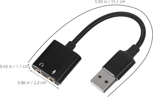 بطاقة صوت USB خارجية ومحول سماعة رأس للكمبيوتر مع مقبس ميكروفون، محول إدخال صوت 2 في 1 للكمبيوتر والهواتف الذكية، كابل أسود للألعاب والاجتماعات عبر الإنترنت in Kuwait