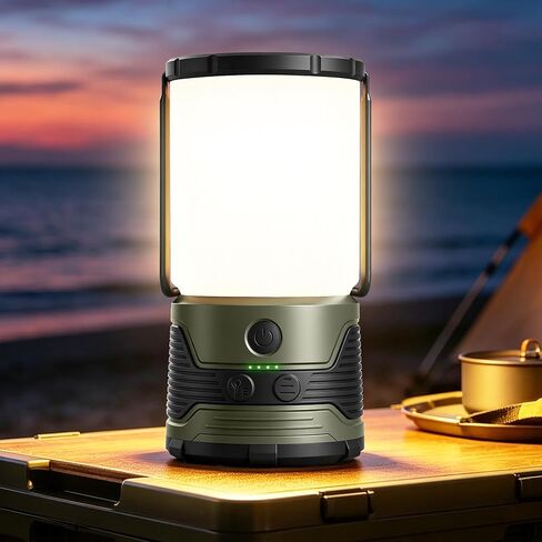مصباح تخييم LED Glocusent 1200LM قابل لإعادة الشحن، 7 أوضاع إضاءة، بنك طاقة 5000 مللي أمبير في الساعة، IP45 مقاوم للماء، مصباح يدوي مثالي للأعاصير والطوارئ وانقطاع التيار الكهربائي والمنزل، يتضمن كابل USB C in Kuwait